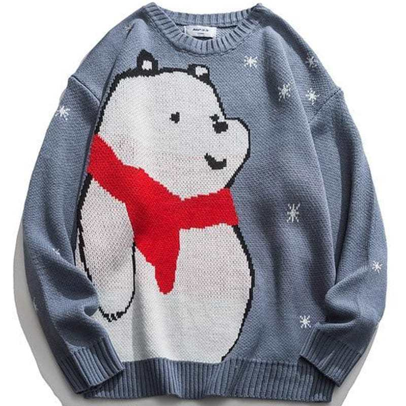 Cute Polar Bear Knitted Sweater Men Streetwear Pullover Knitted Sweaters Male Oversized Pullover Spring Autumn